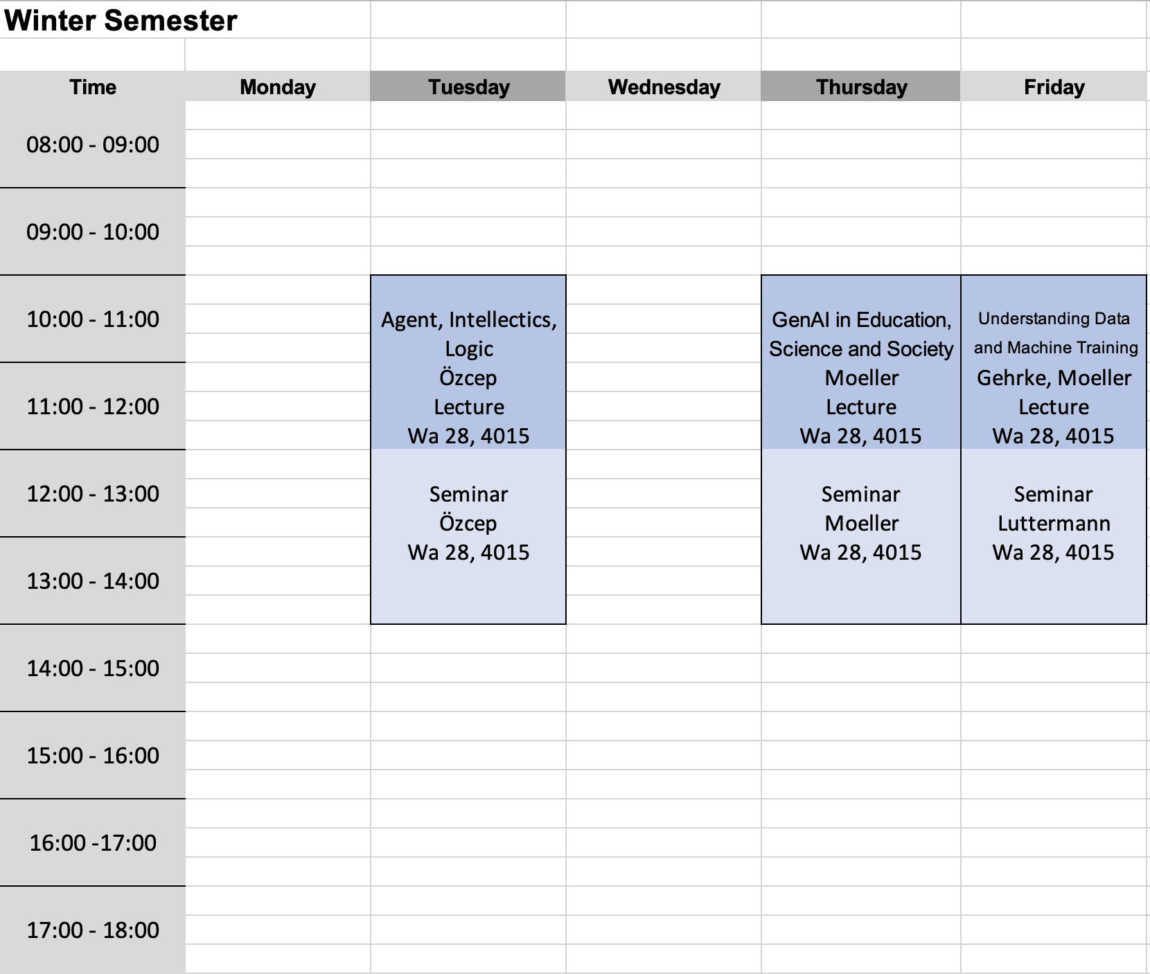 Study plan winter